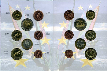 Гельголанд набор из 8 монет 2005 европробники, в оригинальном картонном буклете, тираж 10000 экз. 00-00