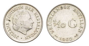 Нидерландские Антильские острова (Нидерландские Антилы) 1/10 гульдена 1960 KM 3 серебро UNC 4636-215