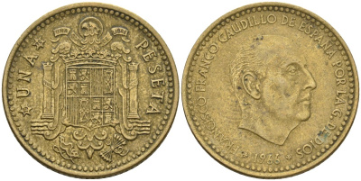 Испания 1 песета 1966 (70) Франсиско Франко (1939-1975) KM 796 алюминиевая бронза 4604-353