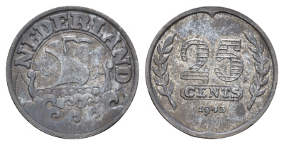Нидерланды 25 центов 1943 KM 174 цинк 83-1914