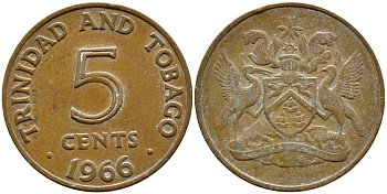 Тринидад и Тобаго 5 центов 1966 герб KM 2 бронза 4396-1044