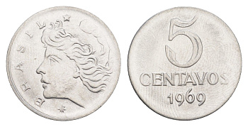 Бразилия 5 сентаво 1969 KM 577.2 нержавеющая сталь UNC 4644-419