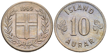 Исландия 10 эйре 1969 KM 10 медно-никель 4564-1241