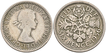 Великобритания 6 пенсов 1956 Елизавета II (1952-2022) KM 903, Spink 4149 медно-никель 4114-723