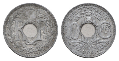 Франция 10 сантимов 1941 KM 895 цинк 4647-828