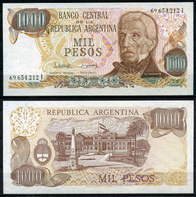 Аргентина 1000 песо 1982 серия I 69654, Генерал Сан Мартин (1778-1850) Pick 304c  бумага  UNC (пресс) 7202-27-3
