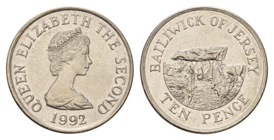 Джерси 10 пенсов 1992 Елизавета II (1952-2022) KM 57.2 медно-никель UNC 4118-453