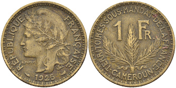 Французский Камерун 1 франк 1925 (а), монетный двор Париж KM 2 алюминиевая бронза 51-413