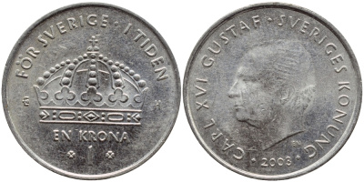 Швеция 1 крона 2003 Карл XVI Густав (1973- ) KM 894 медно-никель 4179-651