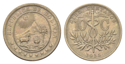 Боливия 10 сентаво 1935 KM 179 медно-никель UNC 4659-1251