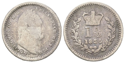 Великобритания 1 1/2 пенни 1835 Вильгельм IV (1830-1837) KM 719 серебро 4044-922