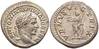 Римская Империя денарий 213 - 217 Каракалла, ANTONINVS PIVS AVG GERM, бюст императора / VENVS VICTRIX, Венера, Рим, 3,26 гр RIC 311b серебро 1073-18-56