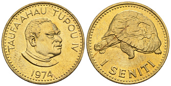 Тонга 1 сенити 1974 король Тауфа’ахау Тупоу IV (1967-2006), черепаха KM 27 a латунь  UNC  220-1044