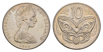 Новая Зеландия 10 центов 1980 KM 41.1 медно-никель 4179-1056