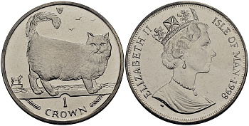 Остров Мэн 1 крона 1998 бирманская кошка КМ 857 медно-никель UNC 4125-411