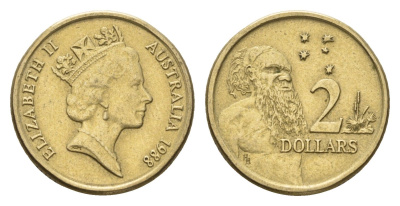 Австралия 2 доллара 1988 абориген, Елизавета II (1952-2022) KM 101 алюминиевая бронза 4671-514