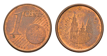 Испания 1 евроцент 2016 KM 1144 сталь плакированная медью 4630-439