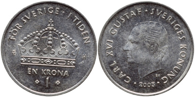 Швеция 1 крона 2005 Карл XVI Густав (1973- ) KM 894 медно-никель 93-241