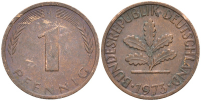 ФРГ 1 пфенниг 1973 J KM 105, J.380 сталь плакированная медью 4174-622