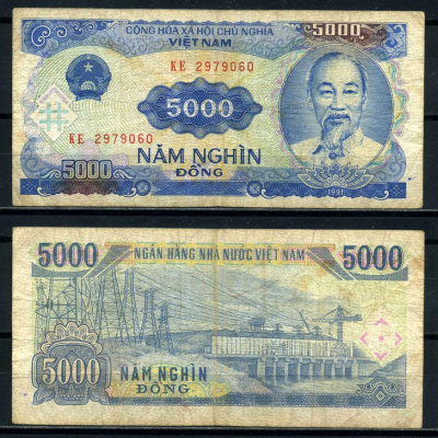 Вьетнам 5000 донгов 1991 Хо Ши Мин, ГЭС Pick 108 a бумага 6285-40-1-1