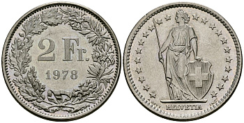Швейцария 2 франка 1978 KM 21a медно-никель 4171-1231