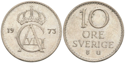Швеция 10 эре 1973 Густав VI Адольф (1950-1973) KM 835 медно-никель 4585-424