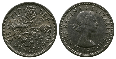 Великобритания 6 пенсов 1960 Елизавета II (1952-2022) KM 903, Spink 4149 медно-никель 4381-727
