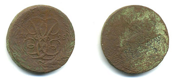 РОССИЯ 1 КОПЕЙКА 1758 медь 61-224