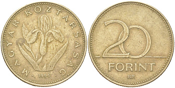 Венгрия 20 форинтов 1996 BP KM 696 никель латунь 4143-635