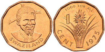 Свазиленд 1 цент 1975 FAO, продовольственная программа, Собуза II KM 21 бронза UNC M18-16