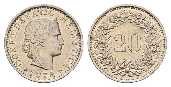 Швейцария 20 раппенов 1974 KM 29a медно-никель 4674-741