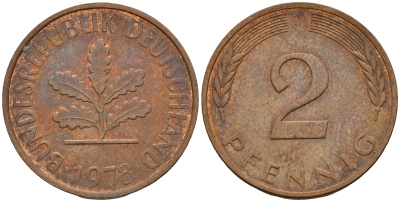 ФРГ 2 пфеннига 1978 J J.381a, KM 106a сталь плакированная медью    4598-841