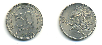 Индонезия 50 рупий 1971 райская птица KM 35 медно-никель UNC 3999-652