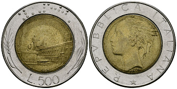 Италия 500 лир 1987 R, Квиринальский дворец в Риме KM 111 биметалл 4138-641