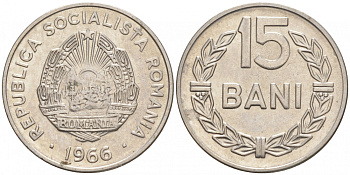 Румыния 15 бани 1966 KM 93 сталь плакированная никелем 44-146