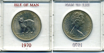 Остров Мэн 1 крона 1970 кошка Мэна, в оригинальной пластиковой коробке KM 18 медно-никель UNC 6-6-1-68