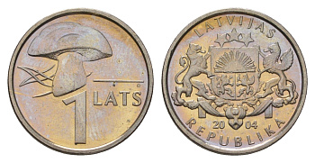 Латвия 1 лат 2004 Гриб KM 67 медно-никель UNC 4625-1062
