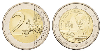 Бельгия 2 евро 2019 25 лет Европейскому валютному институту (EMI) KM 386 биметалл BU 72-1717