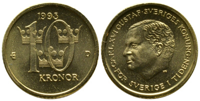 Швеция 10 крон 1993 B, Карл XVI Густав (1973- ) KM 877 медь алюминий цинк PROOFLIKE 45-547