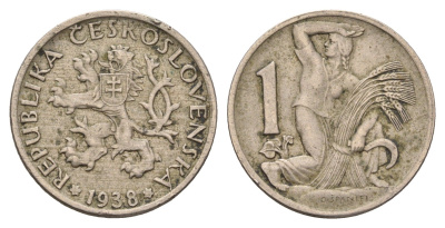 Чехословакия 1 крона 1938 KM 4 медно-никель 4116-952