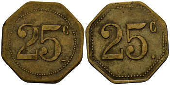 Франция 25 сантимов ND ресторанный жетон латунь 4166-433