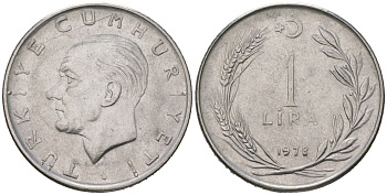 Турция 1 лира 1978 KM 889a.2 нержавеющая сталь aUNC 4616-1257