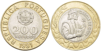 Португалия 200 эскудо 1991 Гарсия Де Орта (1501-1568) KM 655 биметалл 4542-944