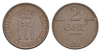 Норвегия 2 эре 1950 Хокон VII (1905-1957) KM 371 бронза 4635-322
