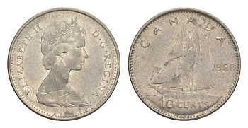 Канада 10 центов 1968 Елизавета II (1952-2022), парусник KM 73 никель 4630-815