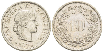 Швейцария 10 раппенов 1979 KM 27 медно-никель 4529-647