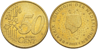 НИДЕРЛАНДЫ 50 ЕВРОЦЕНТОВ 2002 БЕАТРИКС KM 229 латунь 4543-222