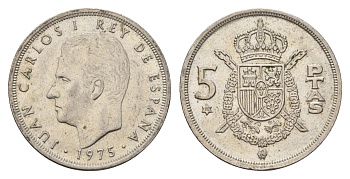 Испания 5 песет 1975 (76) Хуан Карлос I (1975-2014) KM 807 медно-никель 4707-335