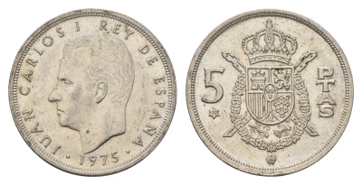 Испания 5 песет 1975 (76) Хуан Карлос I (1975-2014) KM 807 медно-никель 4707-335