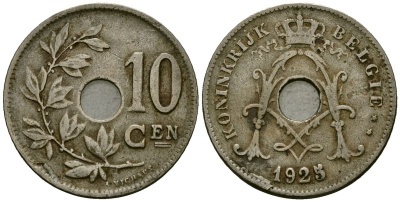 Бельгия 10 сантимов 1925 Belgie KM 86 медно-никель 3336-134